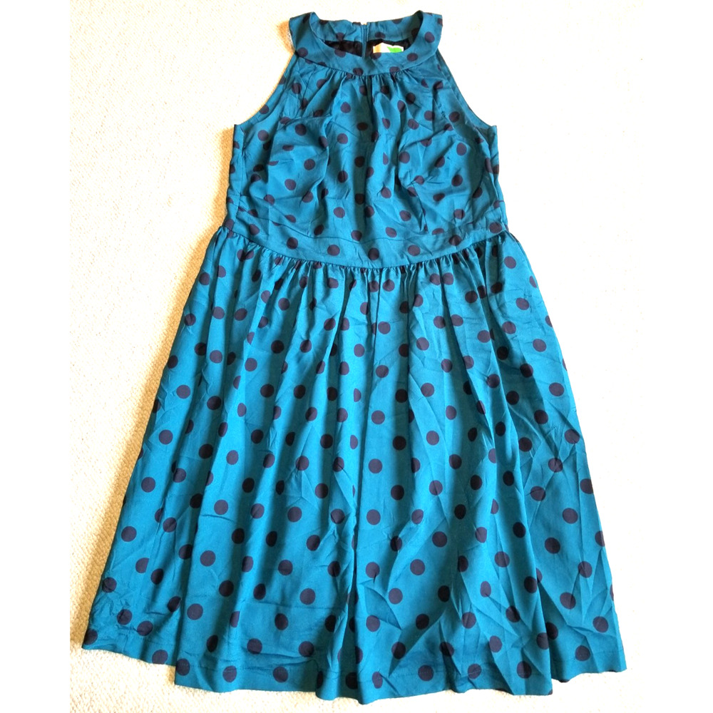 Womens Dress-FERVOUR-blue/black polka dot silky ModCloth Vintage Inspired-1X